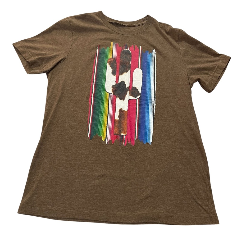Rowdy Crowd Clothing Cactus Serape Cowhide Graphic Tee Brown Mens Large L
